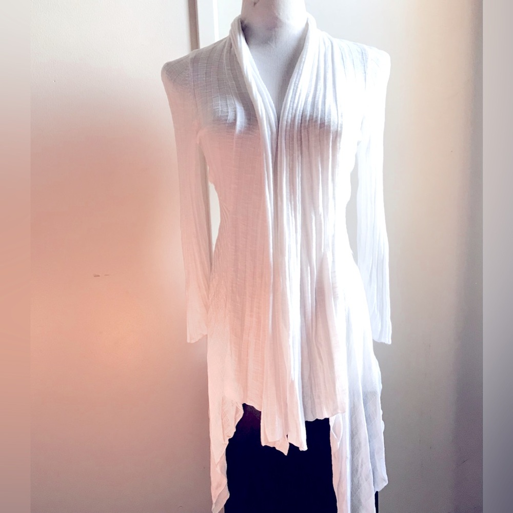 Lightweight White Ribbed Drape Cardigan M